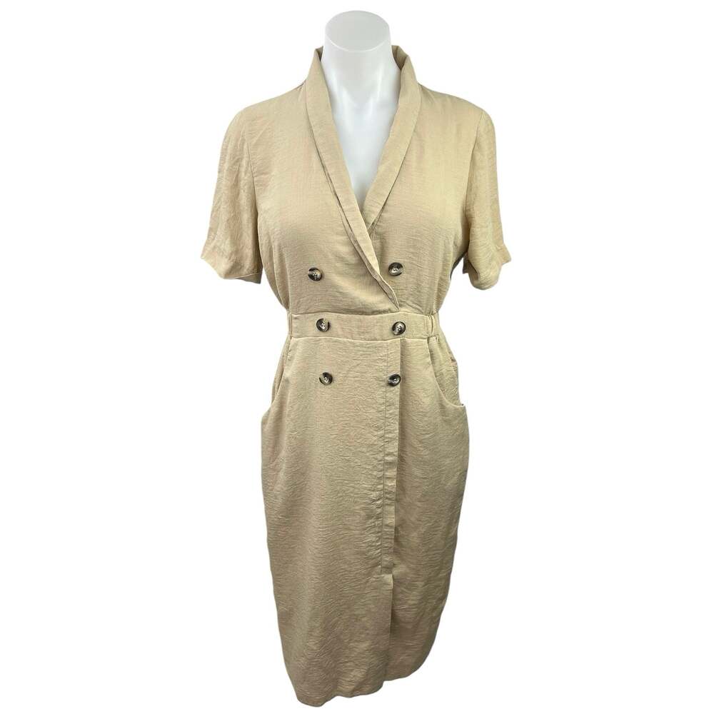 Asos Women's Beige Double Breasted Short Sleeve Calf Length Blazer Dress Size 2